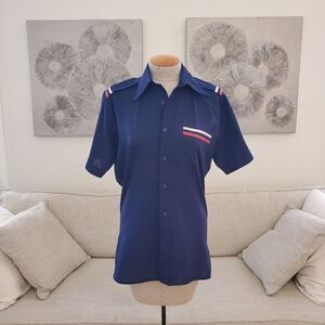 Mr. Florida Vintage Navy Blue Pilot Style Button Down Shirt